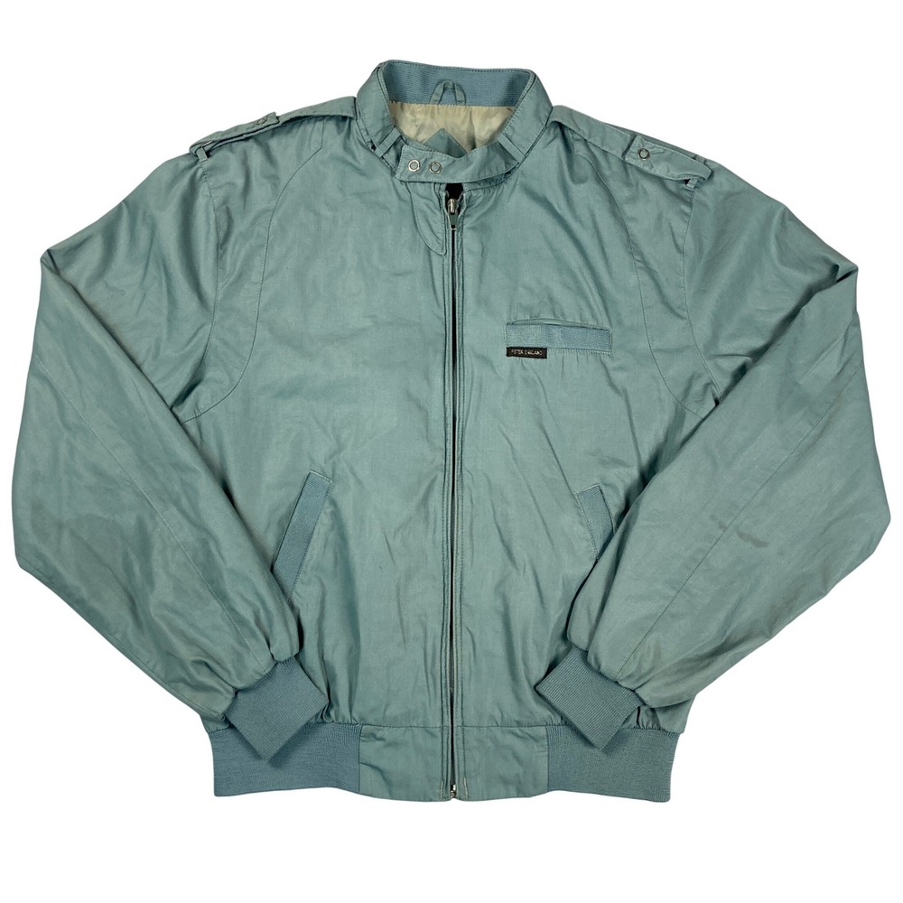 Peter England Vintage Bomber Jacket Mens Medium Blue Harrington Windbreaker Zip